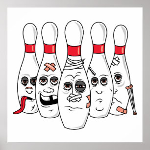 gewonde bowlingpennen cartoon poster
