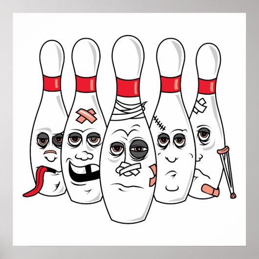 gewonde bowlingpennen cartoon poster (Voorkant)