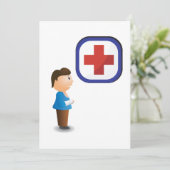 Gewonde Jongen met Arm Gips Medisch Kruis Kaart (Staand voorkant)