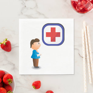 Gewonde Jongen met Gips om Arm Medisch Kruis Servet