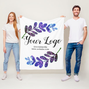 gewone aangepaste blauwe paarse zwarte bladeren vo fleece deken