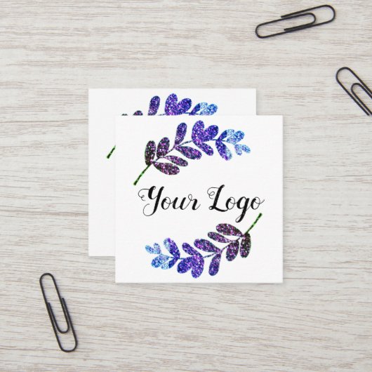 gewone aangepaste blauwe paarse zwarte bladeren vo vierkante visitekaartje (Voorkant / Achterkant in situ)