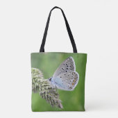 Gewone Blauwe Vlinder op Gras Tote Bag (Achterkant)