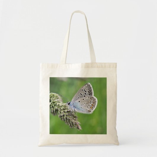 Gewone Blauwe Vlinder op Gras Tote Bag (Voorkant)
