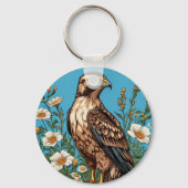 Gewone buizerd Vogel Te midden van Bloeiende Bloem Sleutelhanger (Achterkant)