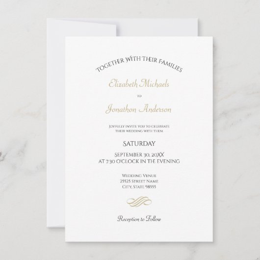 Gewone en eenvoudige witte en gouden klassieke bru kaart (Voorkant)