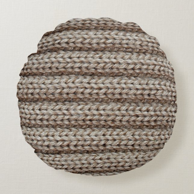 Gewone gebreide stof, bruine textuur. rond kussen (Voorkant)