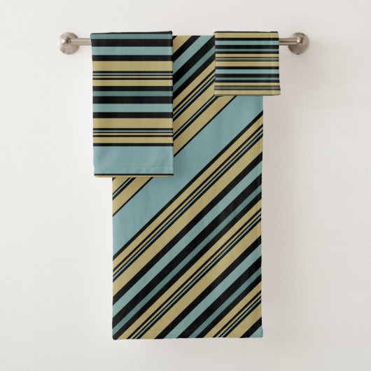 Gewone gestripte olijven, groen, zwart en grijs Th Bad Handdoek (Insitu)