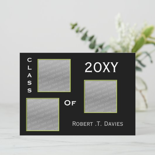 gewone groene Afstuderen multi-foto Uitnodiging (Staand voorkant)