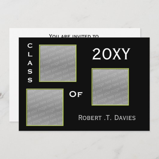 gewone groene Afstuderen multi-foto Uitnodiging (Voorkant / Achterkant)