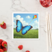 Gewone Morpho Vlinder Laat Vlieger Op Servet (Insitu)