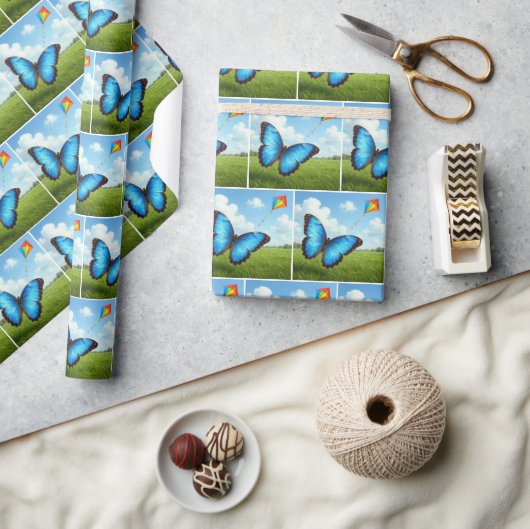 Gewone Morpho Vlinder Laat Vlieger Vliegen Cadeaupapier (Crafts)