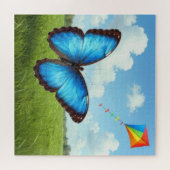Gewone Morpho Vlinder Laat Vlieger Vliegen Legpuzzel (Horizontaal)