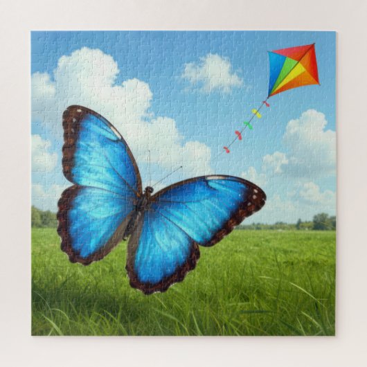Gewone Morpho Vlinder Laat Vlieger Vliegen Legpuzzel (Verticaal)