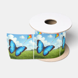 Gewone Morpho Vlinder Laat Vlieger Vliegen Satijnen Lint