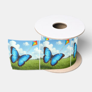 Gewone Morpho Vlinder Laat Vlieger Vliegen Satijnen Lint