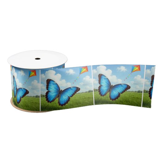 Gewone Morpho Vlinder Laat Vlieger Vliegen Satijnen Lint (Spoel)