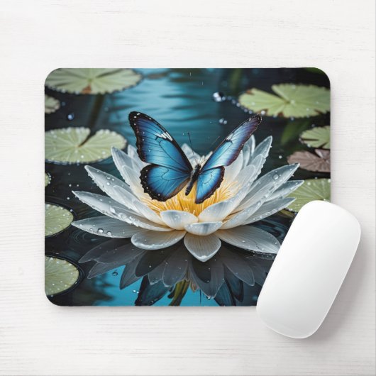 Gewone Morpho Vlinder Op Een Waterlelie Muismat (Met muis)