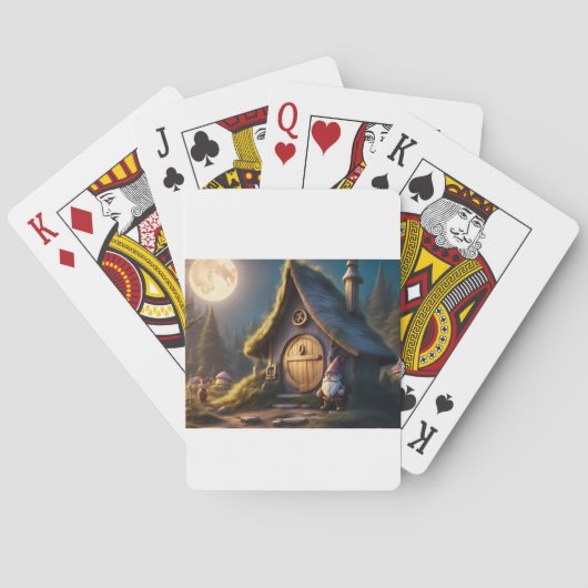 Gewone speelkaarten met een speelse kabouter ontwe (Achterkant)