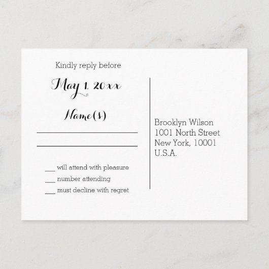Gewone witte Briefkaarten RSVP (Achterkant)