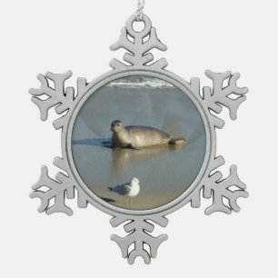 Gewone zeehond bij La Jolla Californië Tin Sneeuwvlok Ornament