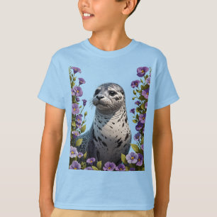 Gewone Zeehond Kustzoogdier Omringd Door Viola T-shirt