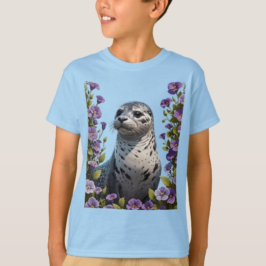 Gewone Zeehond Kustzoogdier Omringd Door Viola T-shirt (Voorkant)