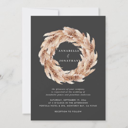 Gewone zwarte pampasgrasbruiloft kaart (Voorkant)