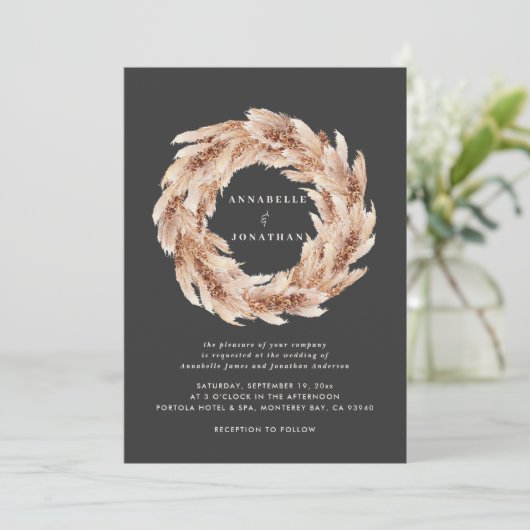 Gewone zwarte pampasgrasbruiloft kaart (Staand voorkant)