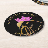 Gewonnen met roze kroonbachelorette ronde kartonnen onderzetter (Gebogen)
