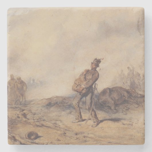 Gewonnen soldaat na de slag (oorlogsscène) stenen onderzetter (Voorkant)