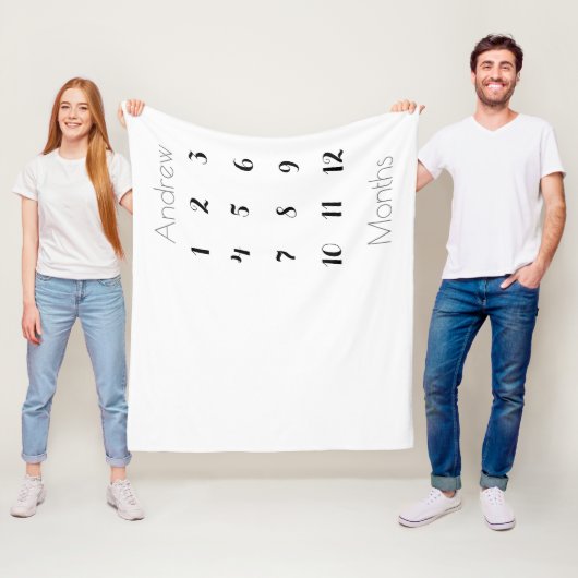 Gewoon 12-maands-milestone-jongen grijs/zwart fleece deken (In situ)