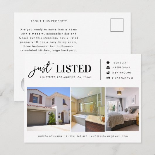 Gewoon aangeboden onroerend goed 3 Fotomarketing Briefkaart (Voorkant / Achterkant)