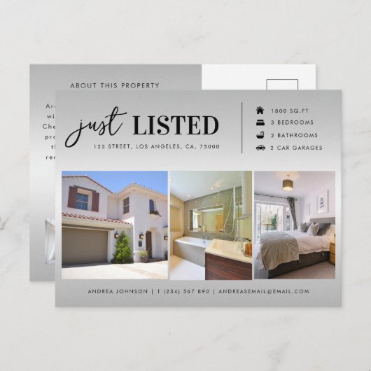 Gewoon aangeboden onroerend goed 3 Fotomarketing Briefkaart (Voorkant / Achterkant)