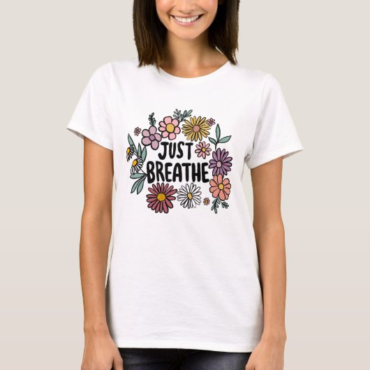 GEWOON ADEMEN Bloemen Schattige Daisy Hand-Drawn T-shirt (Voorkant)