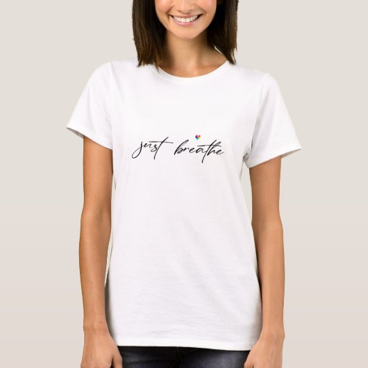 Gewoon ademen met regenbooghart t-shirt (Voorkant)