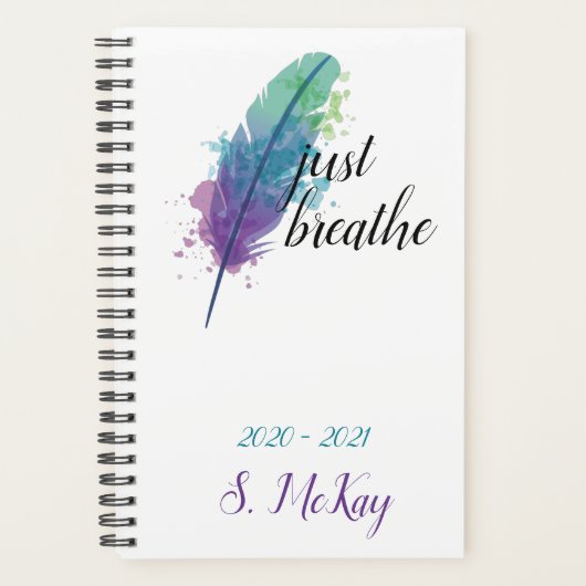 Gewoon Ademhalen Boho Waterverf Monogram Planner (Voorkant)
