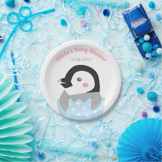 Gewoon Baby shower met kleine pinguïns Papieren Bordje (Feest)