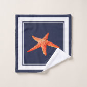 Gewoon Beachy Nautical Red Oranje Starfish & Navy Bad Handdoek (Wasdoekje)