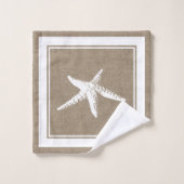 Gewoon Beachy Nautical White Starfish & Faux Burla Bad Handdoek (Wasdoekje)