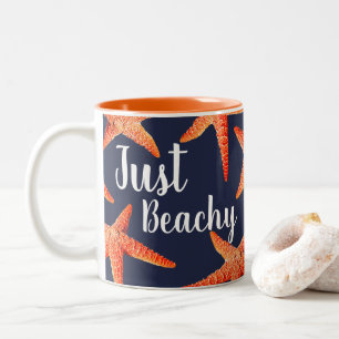 Gewoon Beachy Oranje Starfish & Navy Blue Tweekleurige Koffiemok