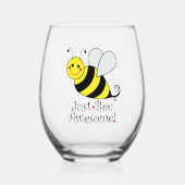 Gewoon bijen Geweldige Cute Yellow Bumble Bee. Wijnglas Zonder Voet (Voorkant)
