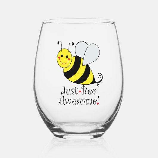 Gewoon bijen Geweldige Cute Yellow Bumble Bee. Wijnglas Zonder Voet (Voorkant)