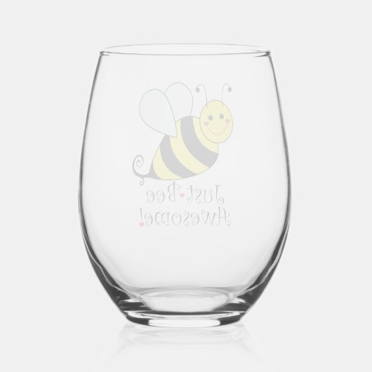 Gewoon bijen Geweldige Cute Yellow Bumble Bee. Wijnglas Zonder Voet (Achterkant)