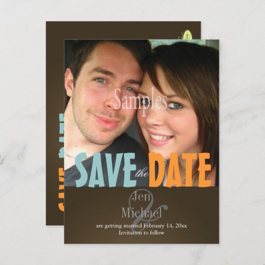 Gewoon, blauw + bruin Save the Date Photo briefkaa Aankondigingskaart (Voorkant / Achterkant)