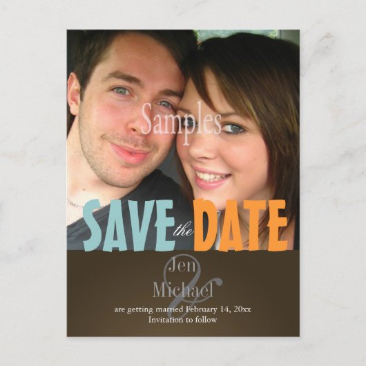 Gewoon, blauw + bruin Save the Date Photo briefkaa Aankondigingskaart (Voorkant)