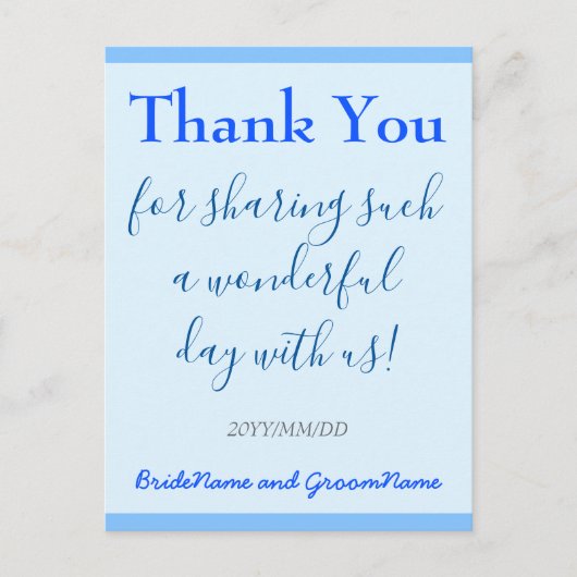 Gewoon, blauw "Dank u" Briefkaart (Voorkant)