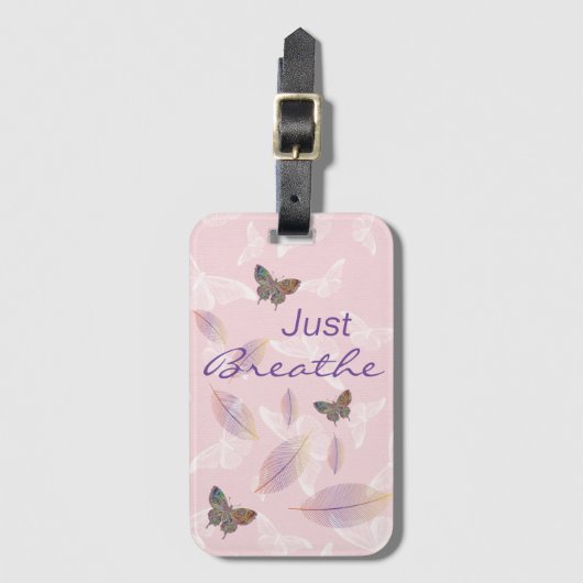 Gewoon blauw de bladeren Butterflies Roze Bagagelabel (Voorkant (verticaal))