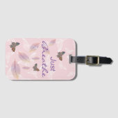 Gewoon blauw de bladeren Butterflies Roze Bagagelabel (Voorkant (horizontaal))