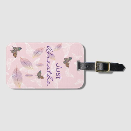 Gewoon blauw de bladeren Butterflies Roze Bagagelabel (Voorkant (horizontaal))